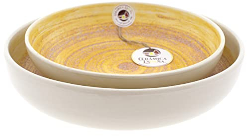 CERÁMICA ESPAÑA | Ensaladera cerámica | Ensaladeras originales | Ensaladeras decoración Arena Amarillo Conjunto x2 - Modelo M03 | Decoración 100% hecho a mano | 27x27x6 + 22x22x6 cm