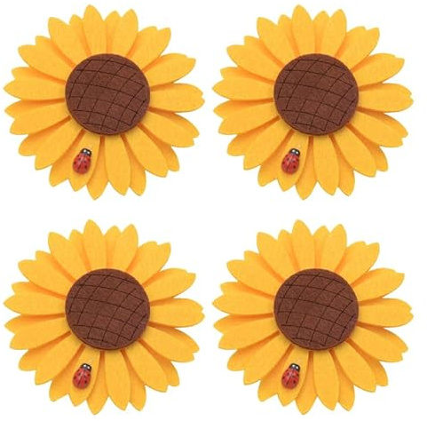 Pince à Rideau Fleurie Tournesol 4 Pièces en Tissu Fer | Décoration Élégante pour Chambre, Maintient les Rideaux Nets, Jaune, Lot de Quatre pour Maison