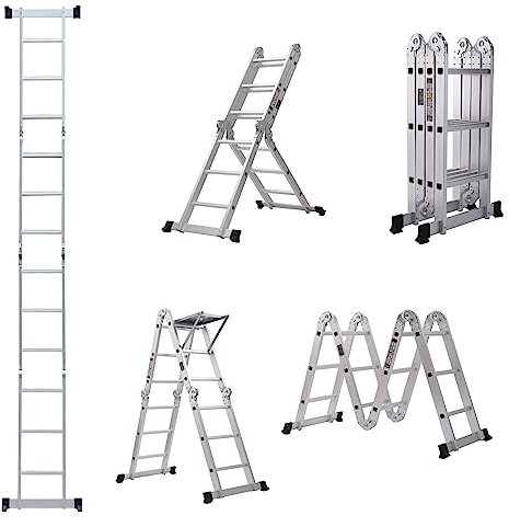 Aluminium Multi-Purpose Ladder 4.7m, Folding Combination Ladder, Portable Heavy Duty Professional Steps, Scaffolding Platform, 150KG/330 LBS Weight Capacity