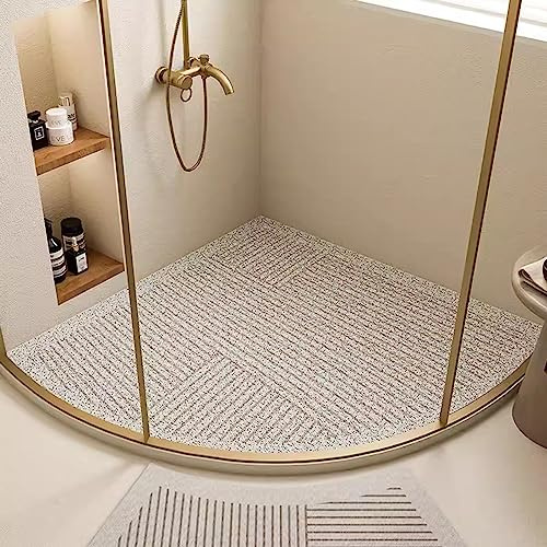 Duschmatte Dreieckig für Eckdusche, Duschmatte Dreieckig, Komfortabel Duschmatte Rutschfest Halbrund, PVC-Luffa Badematte Halbrund mit AblauflöChern Sicherheits, Schnell Trocknend,C,80x80cm(32x32inch)