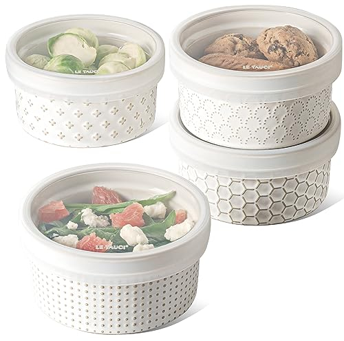 LE TAUCI Lot de 4 ramequins en céramique de 340,2 g pour crème brûlée, soufflé, sauce à tremper, soupe à l'oignon, 340,2 g, blanc arctique