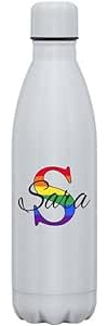 C&P Botella personalizada con nombre + inicial, Botella de agua acero inoxidable térmica de doble Capa bebidas frías 24h y Calientes 12h, Capacidad 500 ml… (NOMBRE ANCHO)