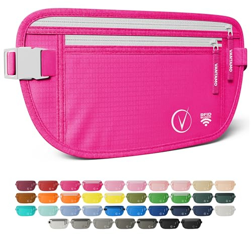 Vantamo Sac Banane Femme Ultra Fin avec Protection RFID, Antivol Banane Homme avec Sangle Réglable, Ceinture Course à Pied Légère pour Voyage et Sport, Pochette Secrète pour Telephone et Passeport