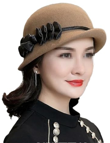 Dvbfufv Wintermütze aus Filz, für Damen, Party, Wolle, Fedoras, Dame, asymmetrische Krempe, Glockenhut, Khaki9, Einheitsgröße