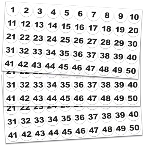 Zahlenaufkleber 1-50, Ø 10mm sw 3er-Set