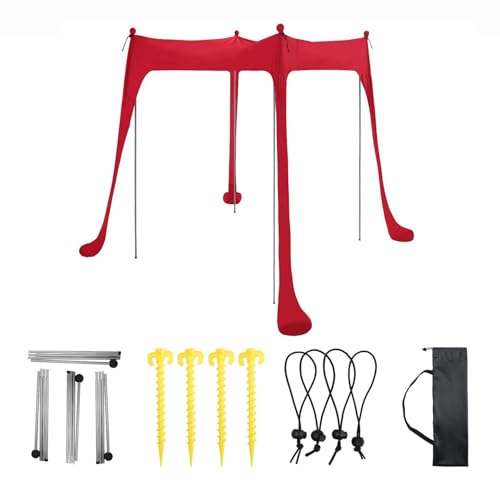 Pop Up Strandzelt Sonnenschutz, Stranddach, Pop-Up-Schatten, Sonnensegel Strandmuschel Tragbarer Strandzelt Mit 4 Aluminium-Stangen, Für Outdoor, Familie, Camping (Rot,210X170X200cm)