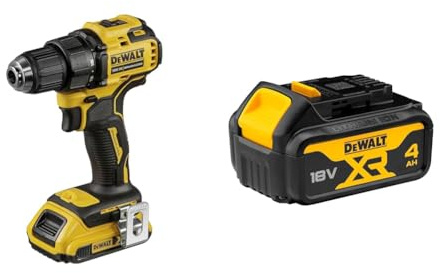 DEWALT - Perceuse Visseuse Compact Brushless XR 18V Li-Ion 2 Ah - DCD708D2T-QW & Batterie 4 Ah - DCB182-XJ - Compatible Avec Tous Les Outils de Bricolage