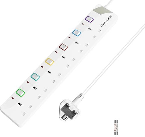 6 Way Extension Lead with Individual Switches, Toomke 6 Gang Plug Sockets Wall Mountable Power Strip 1.5M Extension Cable UK Plug 13A 3250W for Kitchen Office Home