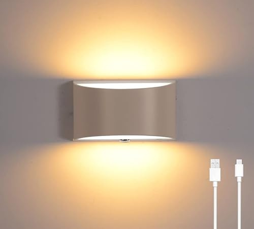 yovurond Wandleuchte Innen, Wandlampe Ohne Stromanschluss und Bohren, Dimmbar Wandleuchten mit Akku, Touch Control für Schlafzimmer Treppen Badezimmer Wohnzimmer (Weiß, Warmweiß)
