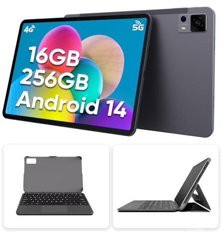 weelikeit Tablette avec clavier - Android 14 de 12 pouces, écran FHD, 16 Go de RAM + 256 Go de mémoire (extensible jusqu'à 2 To), Octa-Core, batterie 8000 mAh, charge rapide 20 W, Wi-Fi double bande