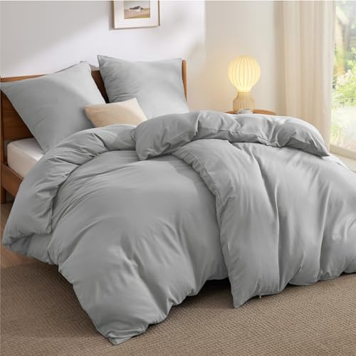 BEDSURE Parure de lit 4 pièces 135 x 200 cm Gris argenté - 2 housses de couette 135 x 200 cm + 2 taies d'oreiller 80 x 80 cm, parure de lit en polyester microfibre gris avec fermeture éclair OEKO-TEX