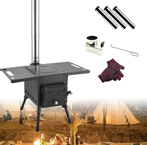 ERSINIAN Estufa para Tienda de campaña, Estufa de leña portátil para Tienda de campaña con 3 Tubos de Chimenea, Estufa de leña para Calentar Tiendas de campaña, Viajes y campamentos, Estilo A-L