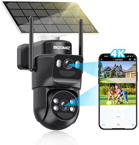 4K Caméra Surveillance WiFi Extérieure à Double Objectif,360° PTZ Caméra IP,8MP Détection Humaine avec Panneau Solaire,Suivi Automatique,Vision Nocturne Couleur,Étanche,Audio Bidirectionnel,2.4G/5GHz