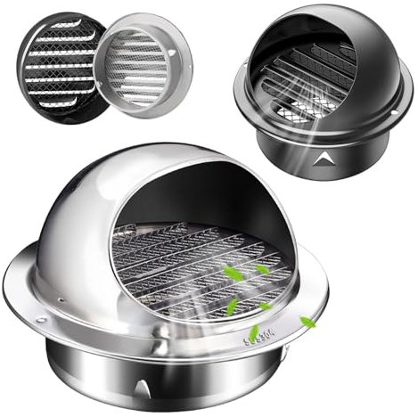 Griglia Di Ventilazione A Sfera Da 50/100/150/180/200/250 Mm, Griglia Di Ventilazione In Acciaio Inox, Griglia Di Scarico Rotonda Per Casa Cucina Bagno Garage(Black,250mm/9.9in)