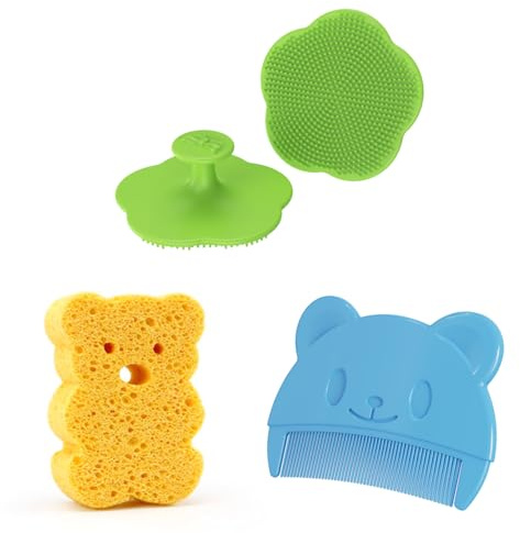 ZWWOGE 2 milchschorf kamm+1badeschwamm kinder, Baby kamm für milchschorf, Neugeborene Haarkamm, milchschorf baby entfernen,Baby Haarbürste mit weichen Zähnchen, kamm gegen milchschorf baby kind