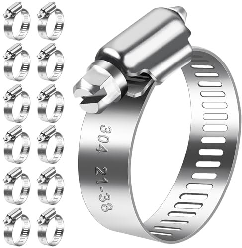 Bolatus Lot de 12 colliers de serrage 21-38 mm en acier inoxydable 304 - Colliers de serrage réglables pour tuyau de piscine, tuyau de gaz de maison, tuyau d'arrosage