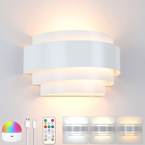 Glowlit Battery Operated Wall Lights Rechargeable No Drilling, White | Touch & Remote Control, Timer Function, 19 Colors, Wireless Cordless, Stick on, Magnetic, for Bedroom, Living Room
