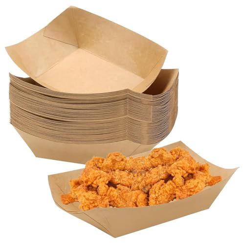 HHEETTT Pommes skålar, kartong, 3 lb, 50 stycken brun currykorvskål, fingerfood skålar, snacksskålar, kartongskålar för Nibbles sushi snacks födelsedag, bröllop, påsk, fest, picknick
