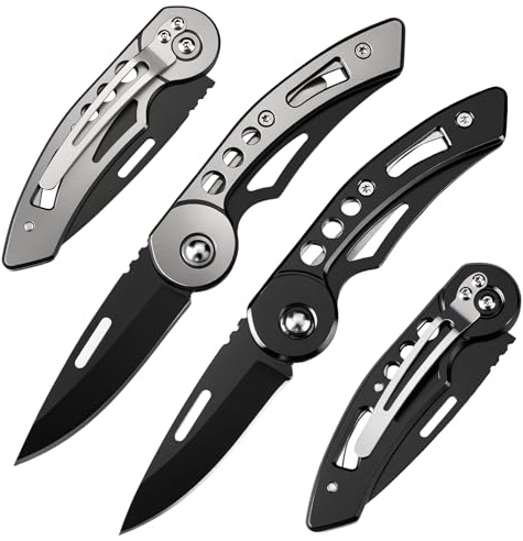 DRACHENADER 2-Piece Folding Pocket Knife Set W33-Y+H, UK Legal Non-Locking Knives with 2.40 Blade, Stainless Steel Silver, Black Mini Knives for Package Opening, Two-Hand Opening Non-Assisted Knife