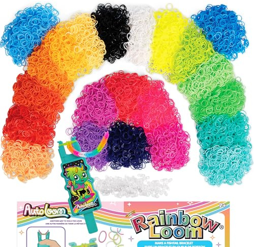 Rainbow Loom 11,000 Neon Bands AutoLoom Refill Mega Pack & Jewelry Kit | Bulk Rubber Band Set with 22 Bright Colors & AutoLoom Tool for Fast DIY Bracelet Making, Rings & Charms for Kids Ages 7+