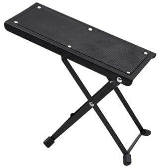 Taburete ajustable para guitarra con altura de 4 posiciones, reposapiés plegable y antideslizante para guitarristas, músicos y accesorios de práctica (negro)