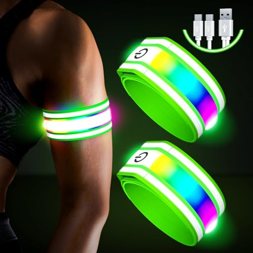 Ylzzrs Led Armband Aufladbar,2 Stück Reflective LED Leuchtarmband, Leucht Armbänder Lichtband Kinder Leuchtbänder Reflektorband Unisex Nacht Sicherheits Licht für Joggen Laufen Running