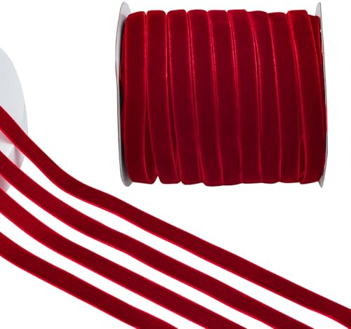 CRAFFANCY 45.7m*1cm Samtband Rot, Einseitiges Schleifenband Weihnachten, Vintage Rotes Samtband, Große Schleifenband Rot Velvet Ribbon für Geschenkverpackung Hochzeit Blumenstrauß Weihnachtsdeko