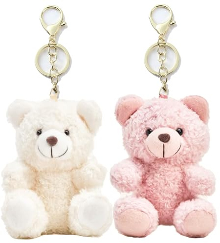 CharmBurst Plüsch Bär Schlüsselanhänger, Niedlicher Teddy Taschen Anhänger, Bag Charm Für Handtasche, Rucksack, Rosa Weiß, Plüsch Anhänger Für Mädchen