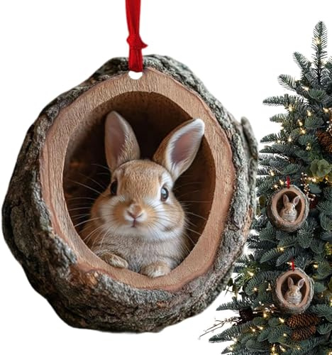 Artículo decorativo para el árbol de Navidad, colgante de animales con agujero, decoración navideña para árbol, figura acrílica plana 2D, colgante para vacaciones, estilo rústico, decoración de jardín