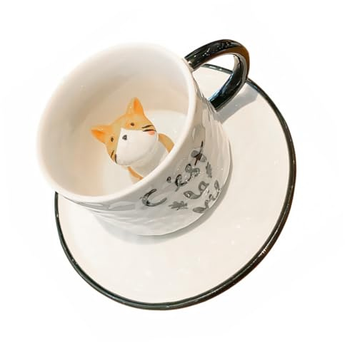 Hohopeti Taza de con Diseño Tridimensional de Gato Taza de Café y Té con Asa C Antideslizante para Hogar y Cafetería