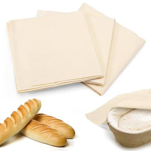 3Pcs 100% Cotton Bread Proofing Cloths - 28 × 28 Unbleached Dough Proofing Cover Cloth for Sourdough Baguette Ciabatta, Reusable Bread Making Accessories for Home Bakers
