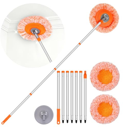 Venuso Wall Mop, Professional 264cm/ 157cm Wall Cleaner with Long Handle, Wall Cleaner for Painted Walls with 2 Reusable Pads (Orange)
