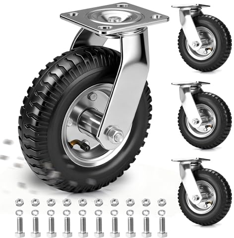 4er Set 200 x 65 mm Schwerlastrollen Luftbereift | 360° Lenkrollen | Ruhig Luftreifen Schwerlastrad | für Wagen, Karren, Werkbänke, Werkzeugkästen | Vier Räder bis 300 kg