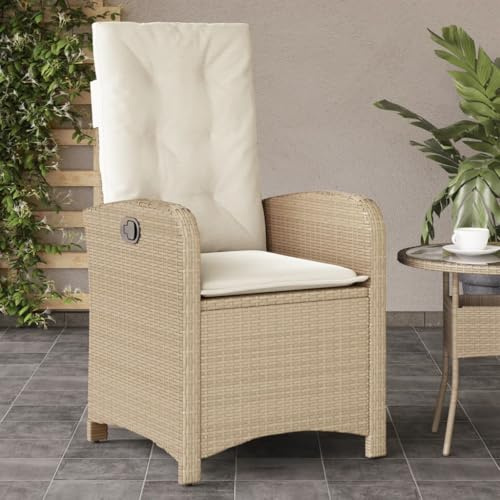 Owoxanthellate Verstellbarer Gartensessel Beige mit dicken Kissen 57 x 58,5 x 93 cm PE Rattan wetterfest relaxsessel für terrasse Balkon und Garten
