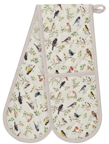 Bird Oven Mitts Heat Resistant Bird Lover Gfts Double Oven Gloves with Loop Non-Slip Cute Birds Print Cotton Gloves Extra Long for Kitchen Cooking Baking Barbecue Grilling