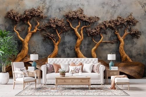 Fototapete 3D Effekt Abstrakte Bäume Tapete Modern Wandbild Vlies für Wohnzimmer Schlafzimmer Kinderzimmer Küche Retro-Industrie-Stil Wandtapete Kunstdrucke Wanddekoration 300 x 210 cm 5q38
