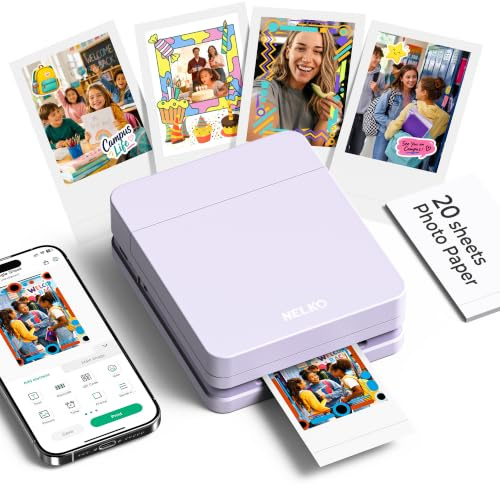 Nelko PP01 Imprimante Photo Portable, 20 Feuilles, Violet