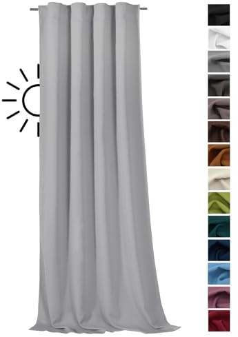 heimtexland ® Verdunklungsgardine Schlaufenschal Gardine Blickdicht mit Kräuselband Thermogardine Verdunklungsvorhang HxB 245x135 cm Silber-Grau Typ139