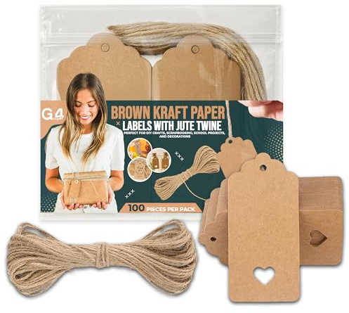 100 Stück Kraftpapier-Etiketten, blanko, für Hochzeitskarten, Geschenkanhänger, Gepäckanhänger, Preisetiketten, Hängeschilder (100 Stück) mit Herz (braun)