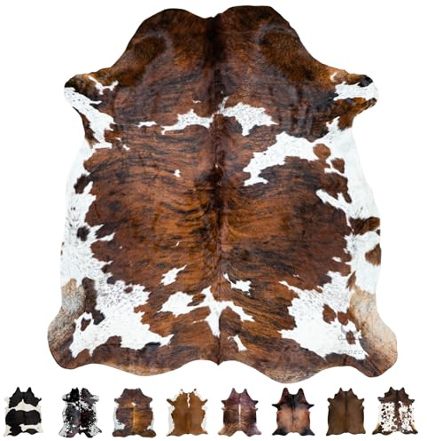 rodeo Full Grain Hair on Genuine Cowhide Rug: Real Animal Print Rug for Western Home Decor & Rustic Cow Rugs for Living Room - Western Rugs, 6x7ft - Unique Country Style Hide Decor - Brindle Nutella