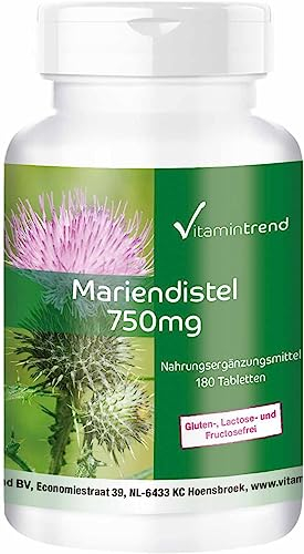 Vitamintrend Mariendistel Extrakt 750mg, 180 Tabletten, hochdosiert, Nahrungsergänzungsmittel vegan ohne Magnesiumstearat, in Deutschland hergestellt