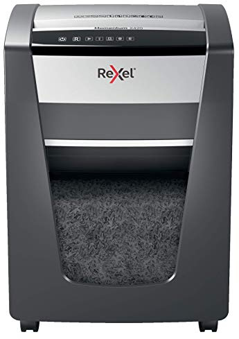 Rexel Aktenvernichter Momentum X420 CH, Sicherheitsstufe P4, Partikelschnitt, 20 Blatt Kapazität, 30L Abfallbehälter, mit Schweizer Netzstecker, Schwarz, 2104578CH