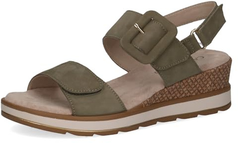 CAPRICE Sandali con tacco da donna in pelle con plantare, Verde (Olive Nubuc), 39 EU