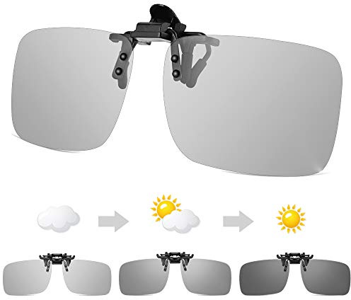 TEMSO Polariserade clip-on-solglasögon som vippas över receptbelagda glasögon för män och kvinnor|anti-bländning|100 % UV400-skydd, Grå M (cat.2-3), 60*38MM