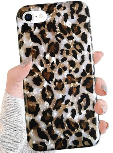 J.west Schutzhülle für iPod Touch 7. Generation, iPod Touch 5, glitzernd, durchsichtig, weiß, Leopardenmuster, Gepardenmuster, weiches TPU-Silikon, Schutzhülle für Mädchen und Frauen (Bling)