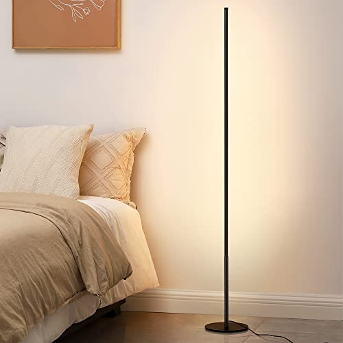 EDISHINE Lampada da Terra LED, 19W Piantana Nera Dimmerabile, Lampada da Lettura Moderna con Interruttore a Pedale, Bianco Caldo 3000K, Colonna per Soggiorno, Camera da Letto, Sala Giochi