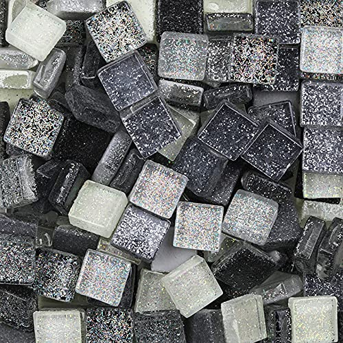 Bunte Glasmosaikfliesen,Bulk-Quadrat Mosaiksteine Glitzerkristall Glasstücke,Glasfliesen Glassteine für Basteln, Haus Deko, 200g, 1 x 1 cm(Reinheit)