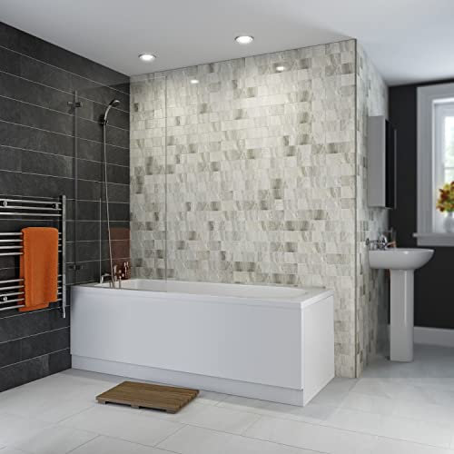 1500 x 700mm Straight Curved Bathtub Shower Bath Bathroom Suite with Frameless Square Clear Bath Screen Glass Panel Overbath Screen & Front End Bath Panel