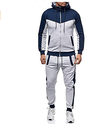 Marine Royal Conjunto de trajes de pista para hombres con cremallera completa para correr al aire libre para hombres, Azul marino, X-Large