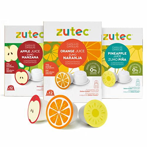 Zutec - Capsules de jus - Compatible avec la cafetière Dolce Gusto®* - Saveurs assorties - Orange, ananas et pomme - 3 paquets de 12 capsules - 36 capsules - Végétalien